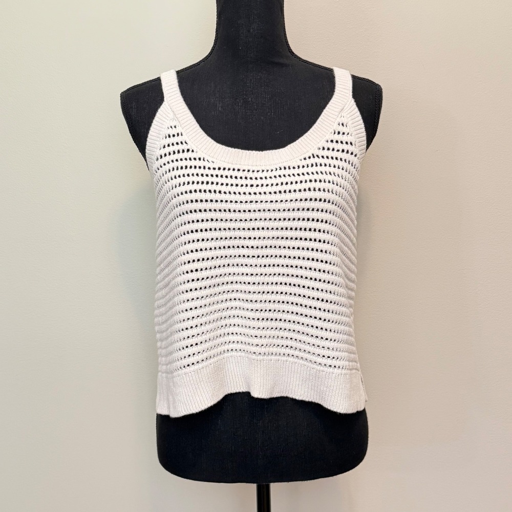 Abercrombie & Fitch Womens L Ivory Open Knit Cotton Sweater Tank Top Cottagecore